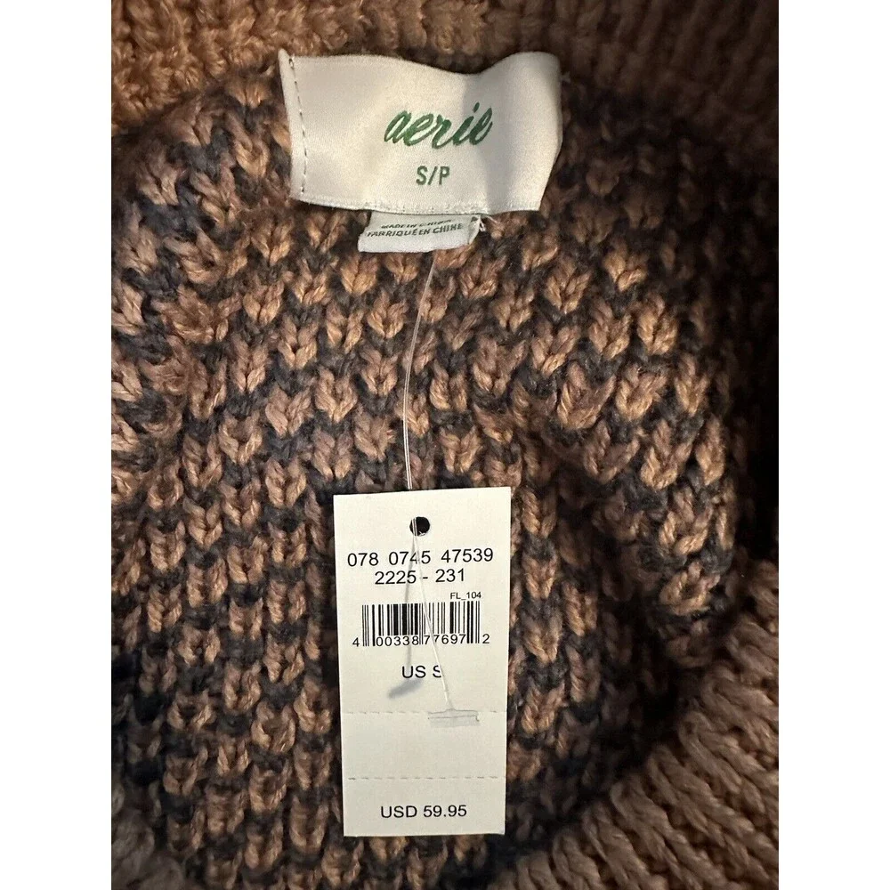 AERIE‎ Oversized Animal Print Crewneck Soft Cozy Brown Sweater SMALL NWT